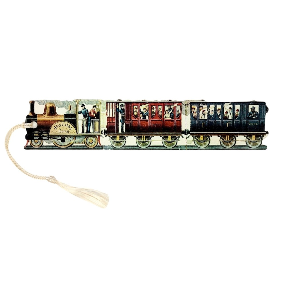 Vintage 70s Holiday Express Bookmark Steam Train embossed 1978 Old Print Factory